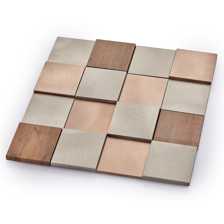 12" Copper and Silver Metal Mosaic Wall Tile