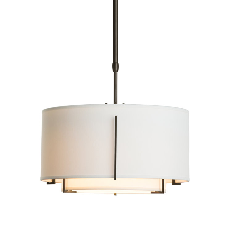 Exos Double Shade Drum Pendant in Opaque Natural Iron and Anna