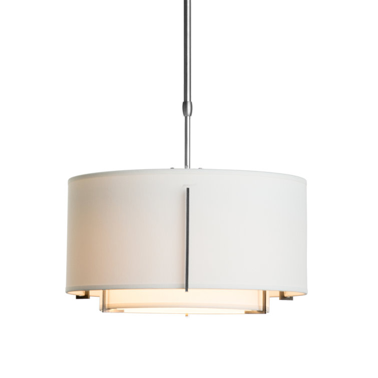 Exos Double Shade Drum Pendant in Opaque Natural Iron and Anna