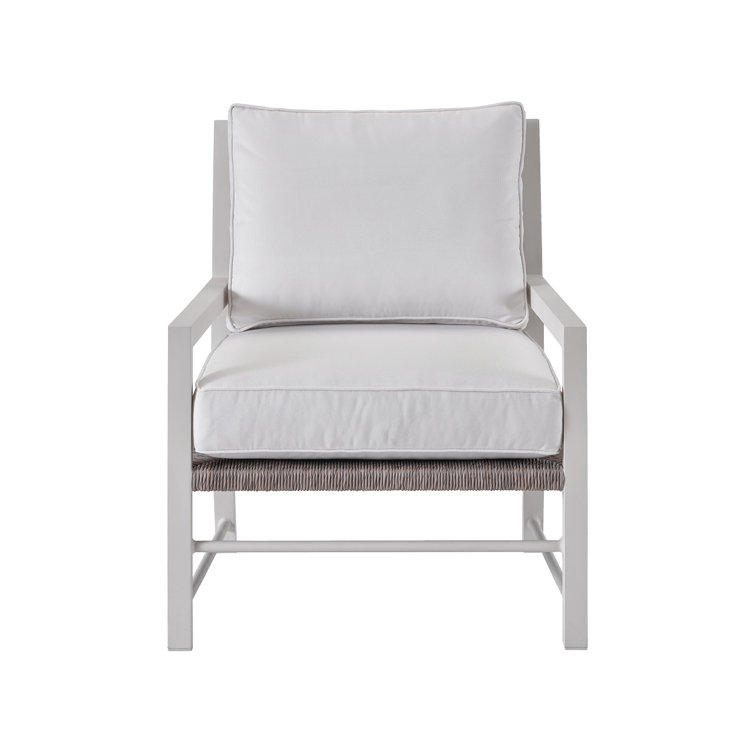 Cream Coastal Lounge Chair with Cushions and Wicker Detailing