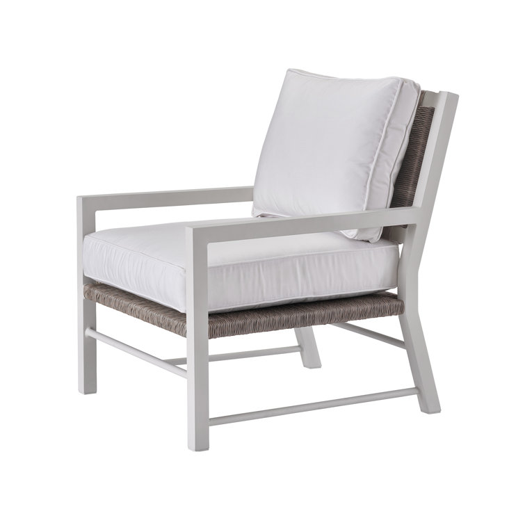 Cream Coastal Lounge Chair with Cushions and Wicker Detailing