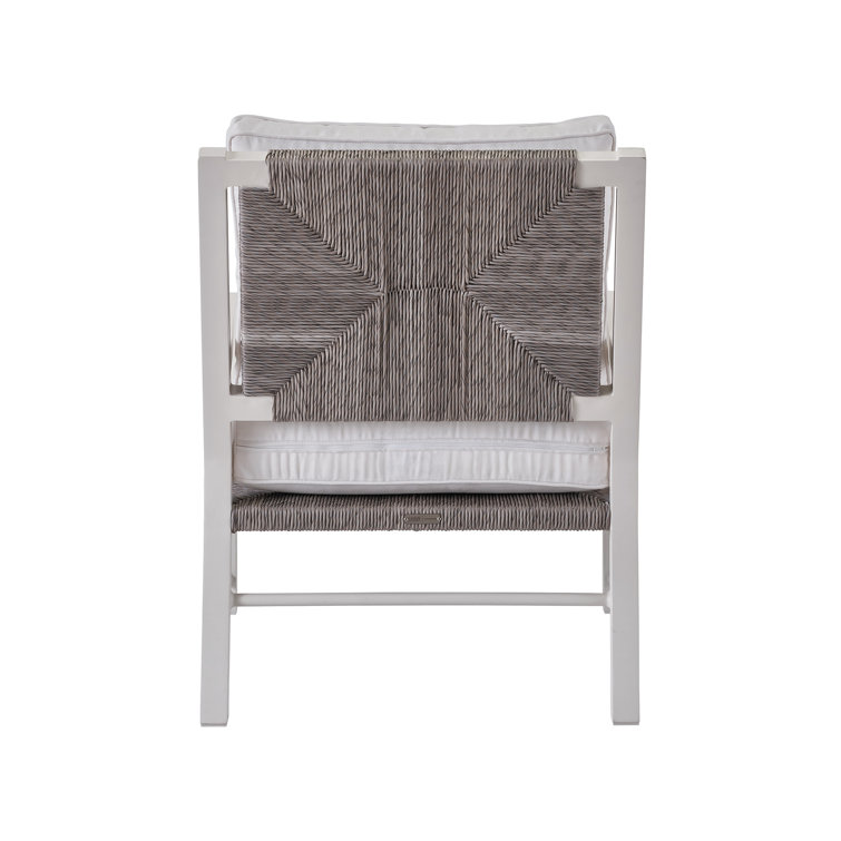 Cream Coastal Lounge Chair with Cushions and Wicker Detailing