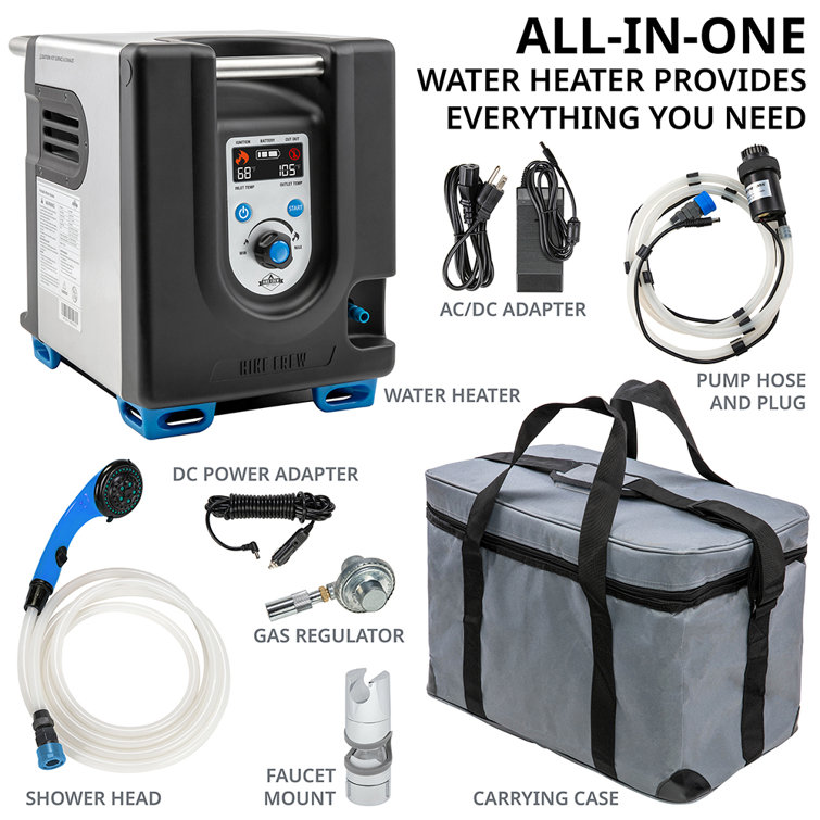 Compact Black and Silver Portable Propane Water Heater