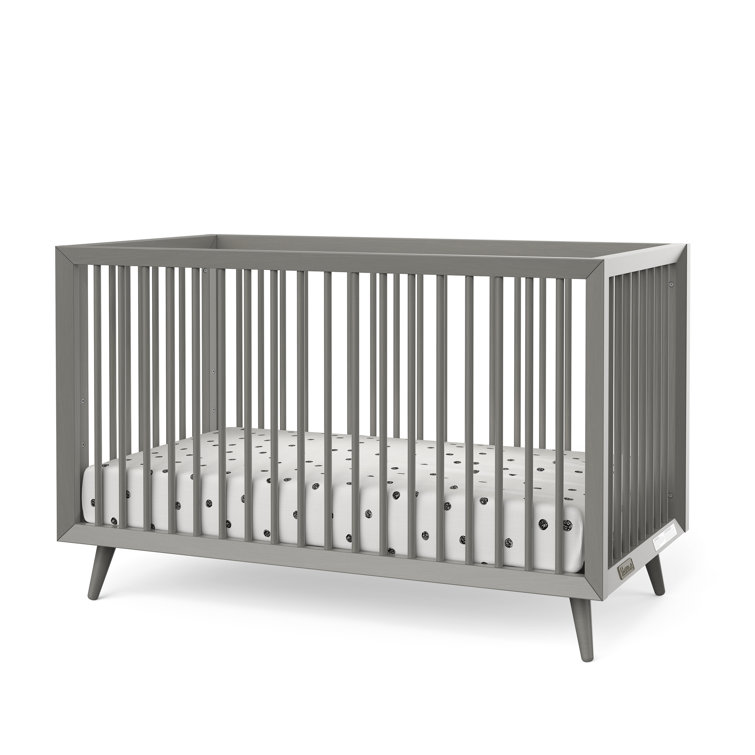 Lunar Gray Pine Wood Mid-Century Modern Convertible Crib