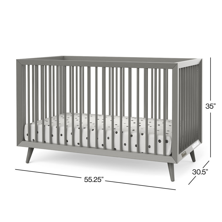 Lunar Gray Pine Wood Mid-Century Modern Convertible Crib