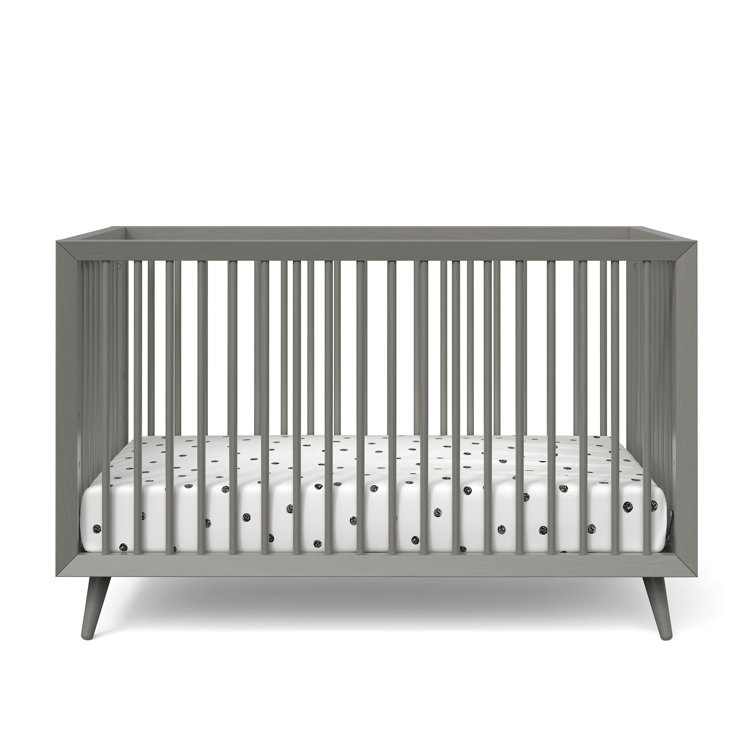 Lunar Gray Pine Wood Mid-Century Modern Convertible Crib