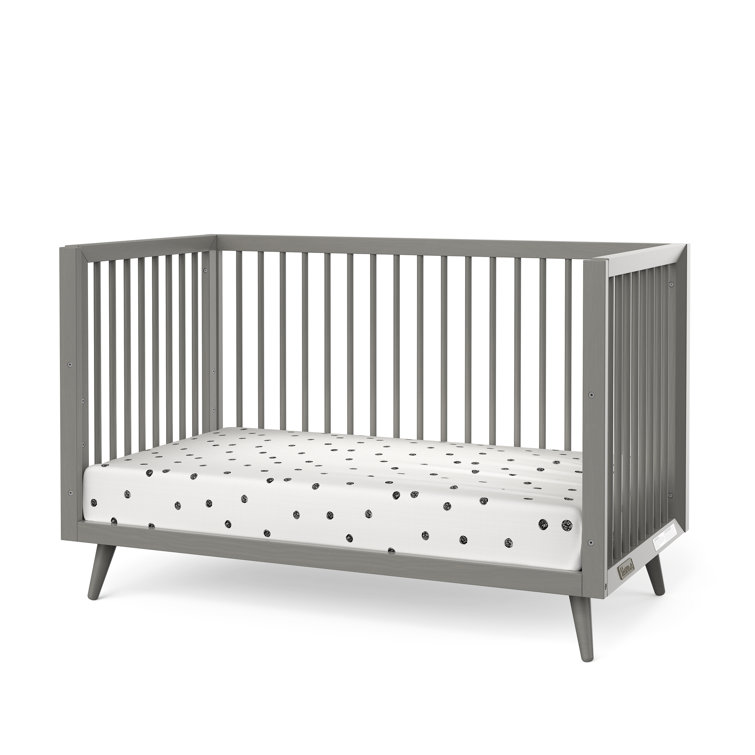 Lunar Gray Pine Wood Mid-Century Modern Convertible Crib