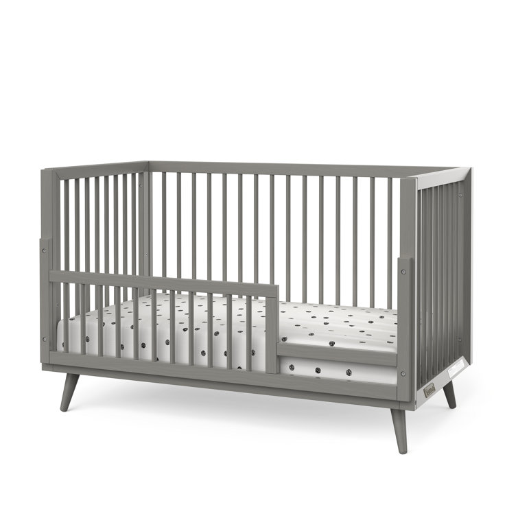 Lunar Gray Pine Wood Mid-Century Modern Convertible Crib