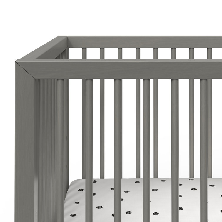 Lunar Gray Pine Wood Mid-Century Modern Convertible Crib