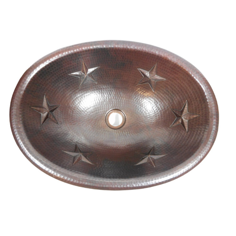 19" Hand-Hammered Copper Oval Drop-In Bathroom Sink