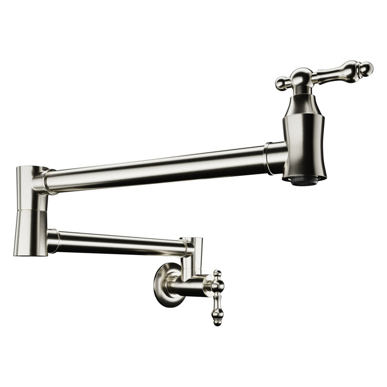 Brushed Nickel 24" Wall Mounted Pot Filler with Dual Swivel