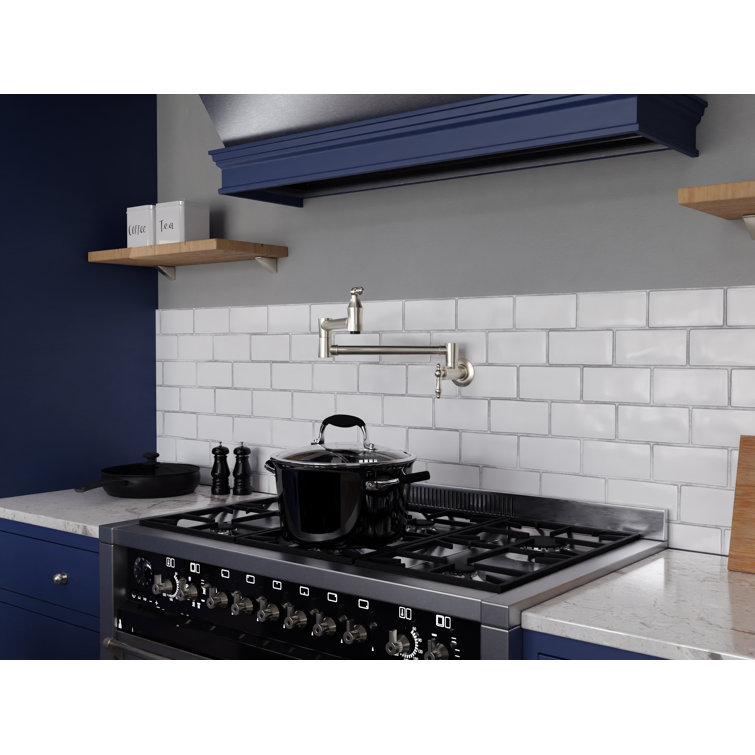 Brushed Nickel 24" Wall Mounted Pot Filler with Dual Swivel
