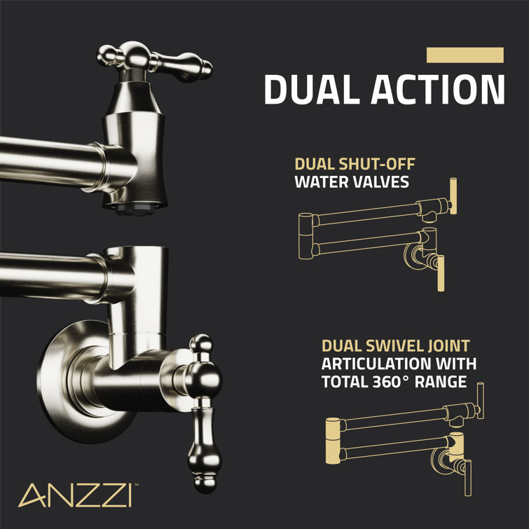 Brushed Nickel 24" Wall Mounted Pot Filler with Dual Swivel