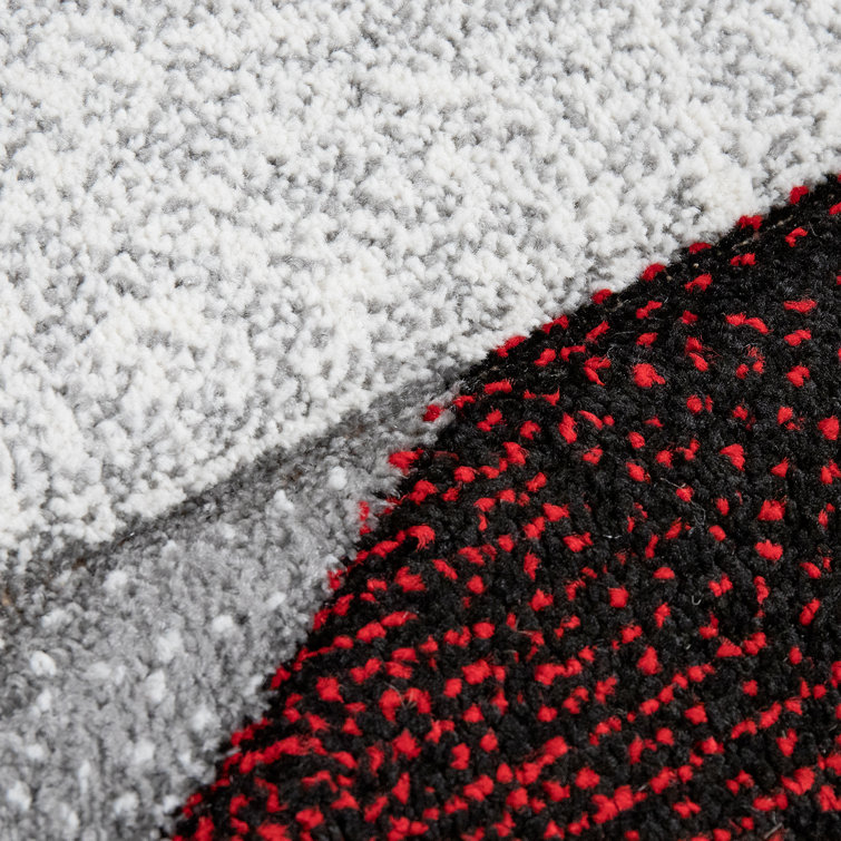 Red and Gray Geometric Pattern Synthetic Area Rug