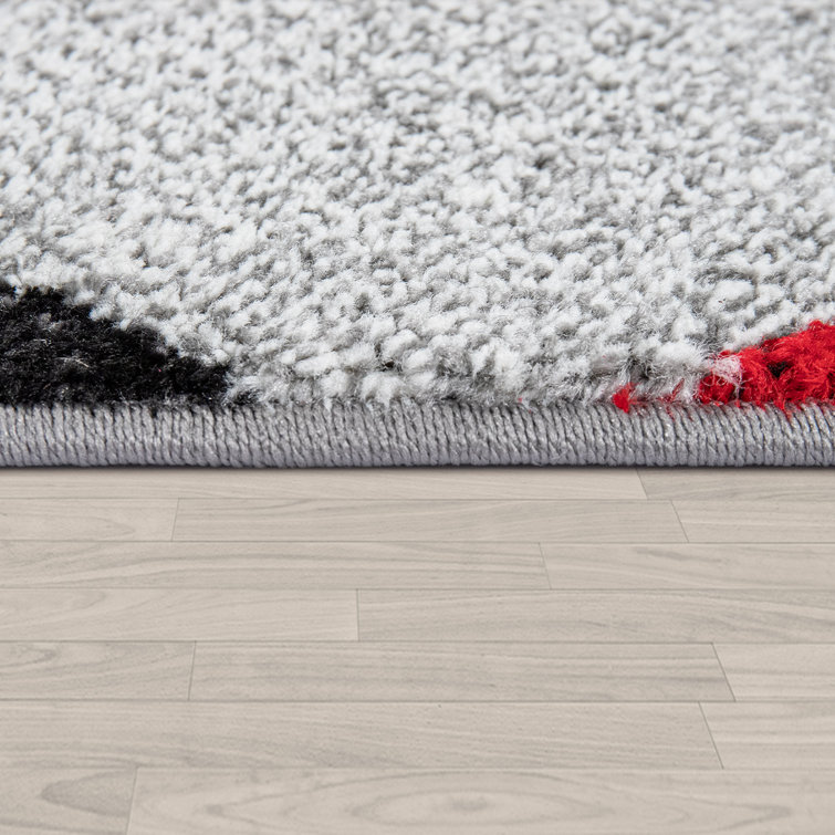 Red and Gray Geometric Pattern Synthetic Area Rug