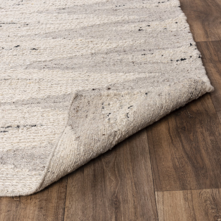 Handmade Ivory Geometric Wool and Cotton Rectangular Rug 8' x 10'