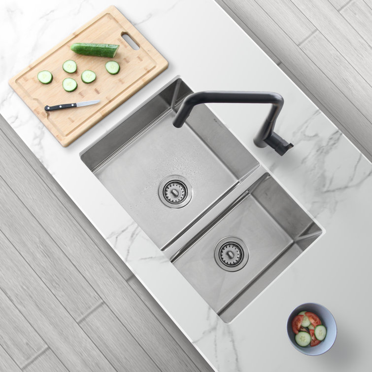 Stylish 28" Stainless Steel Double Bowl Undermount Kitchen Sink