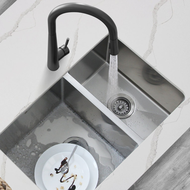 Stylish 28" Stainless Steel Double Bowl Undermount Kitchen Sink