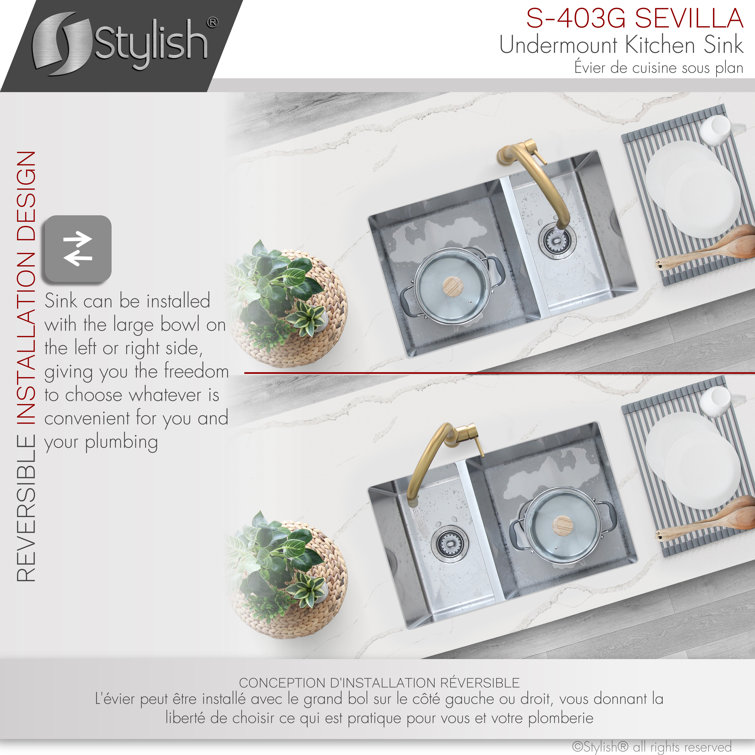 Stylish 28" Stainless Steel Double Bowl Undermount Kitchen Sink