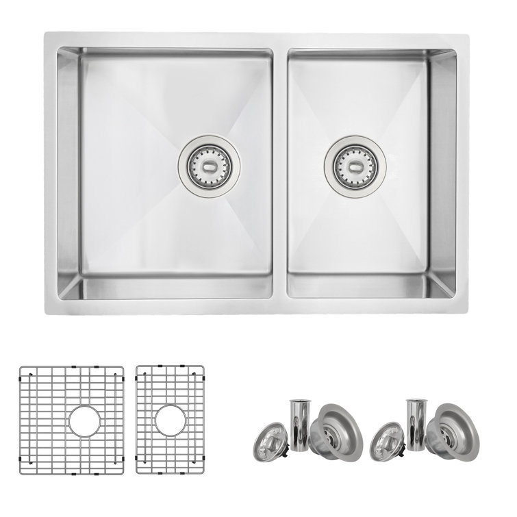 Stylish 28" Stainless Steel Double Bowl Undermount Kitchen Sink