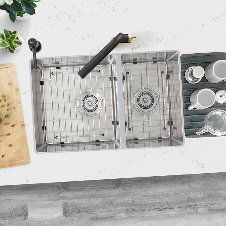 Stylish 28" Stainless Steel Double Bowl Undermount Kitchen Sink