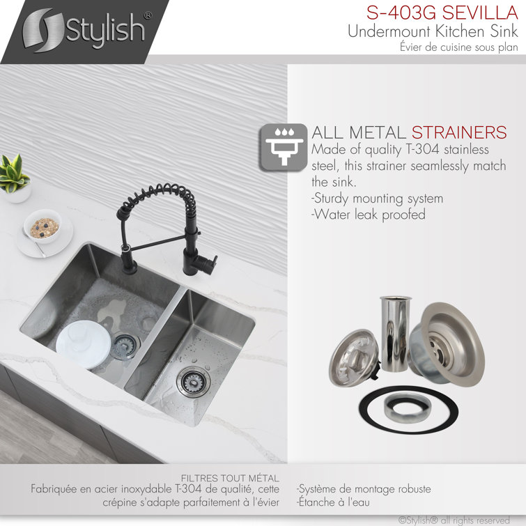 Stylish 28" Stainless Steel Double Bowl Undermount Kitchen Sink