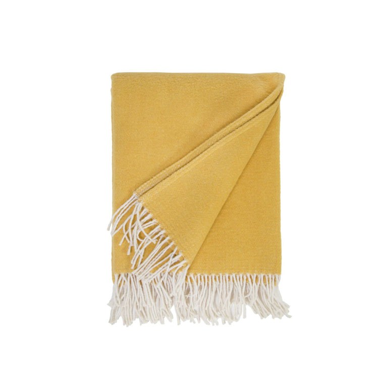 Mustard Yellow Cotton Throw Blanket with Tassels