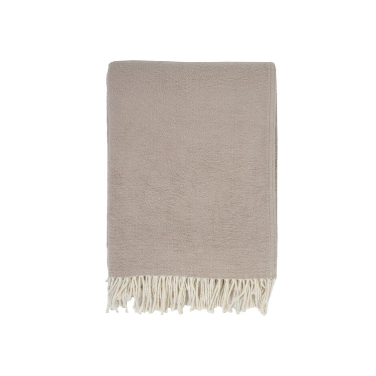 Beige Cotton Fringed Throw Blanket