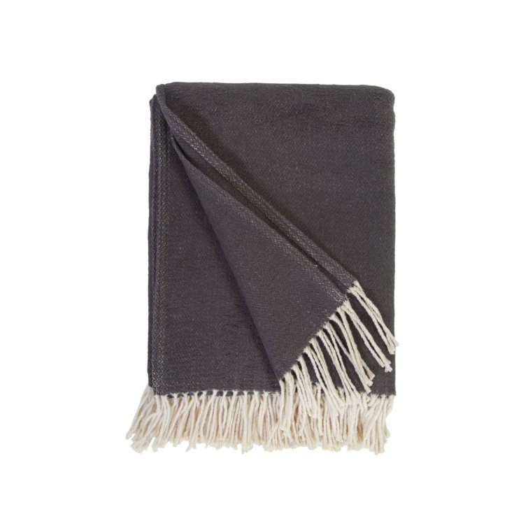 Charcoal Black Cotton Fringed Throw Blanket
