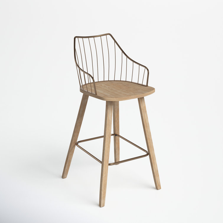 Beige Transitional Wood and Metal Swivel Counter Stool