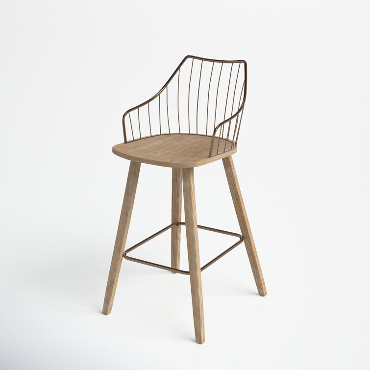 Beige Transitional Wood and Metal Swivel Counter Stool