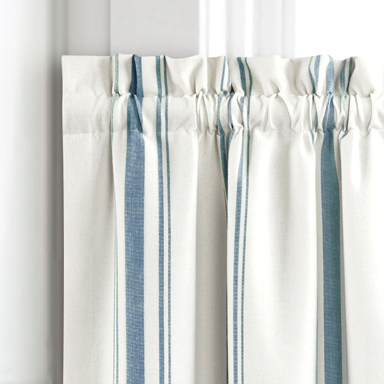 Blue Striped Recycled Cotton Rod Pocket Valance, 18" L x 52" W
