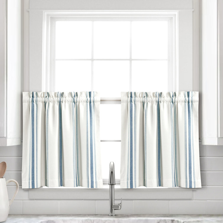 Blue Striped Recycled Cotton Rod Pocket Valance, 18" L x 52" W