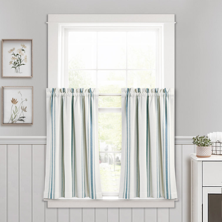 Blue Striped Recycled Cotton Rod Pocket Valance, 18" L x 52" W