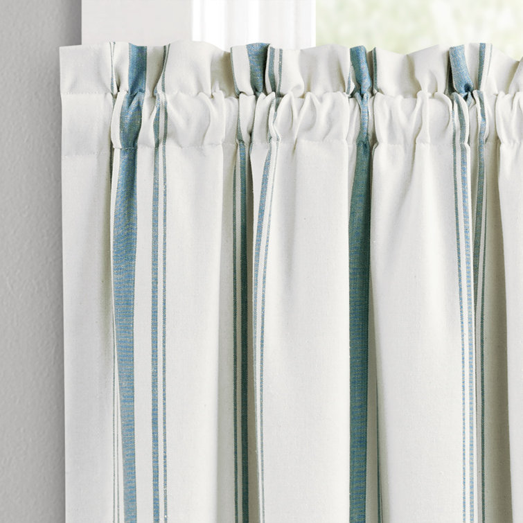 Blue Striped Recycled Cotton Rod Pocket Valance, 18" L x 52" W