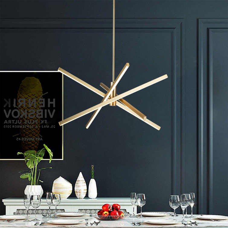 Black Aluminum 4-Light Sputnik Linear Chandelier