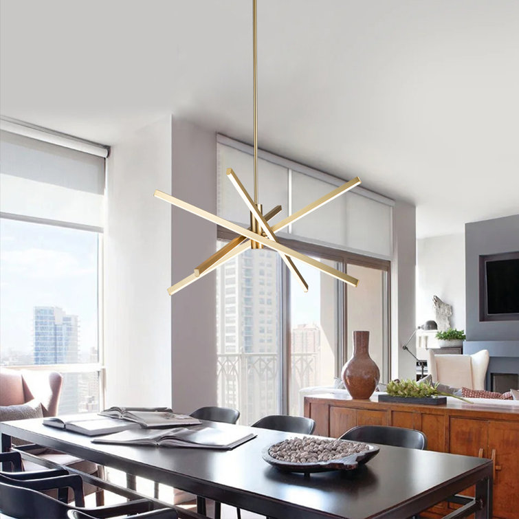Black Aluminum 4-Light Sputnik Linear Chandelier