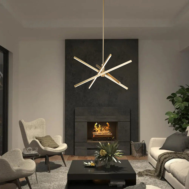 Black Aluminum 4-Light Sputnik Linear Chandelier