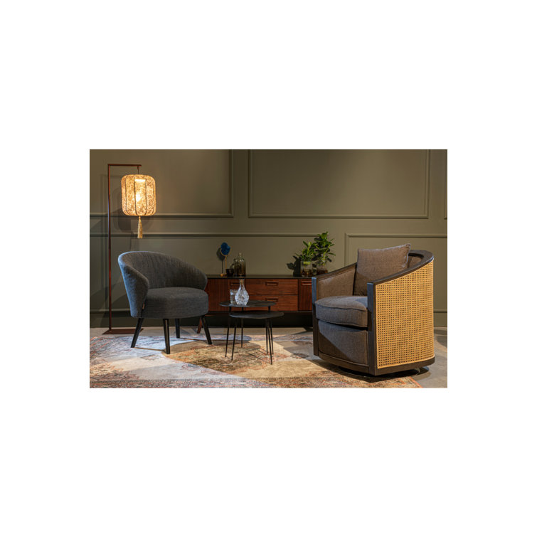 Eucalyptus Wood Square Arm Gray Geometric Armchair