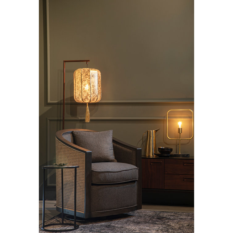 Eucalyptus Wood Square Arm Gray Geometric Armchair