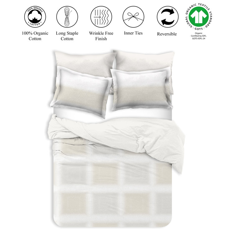 Delara Beige Organic Cotton Queen Duvet Cover Set