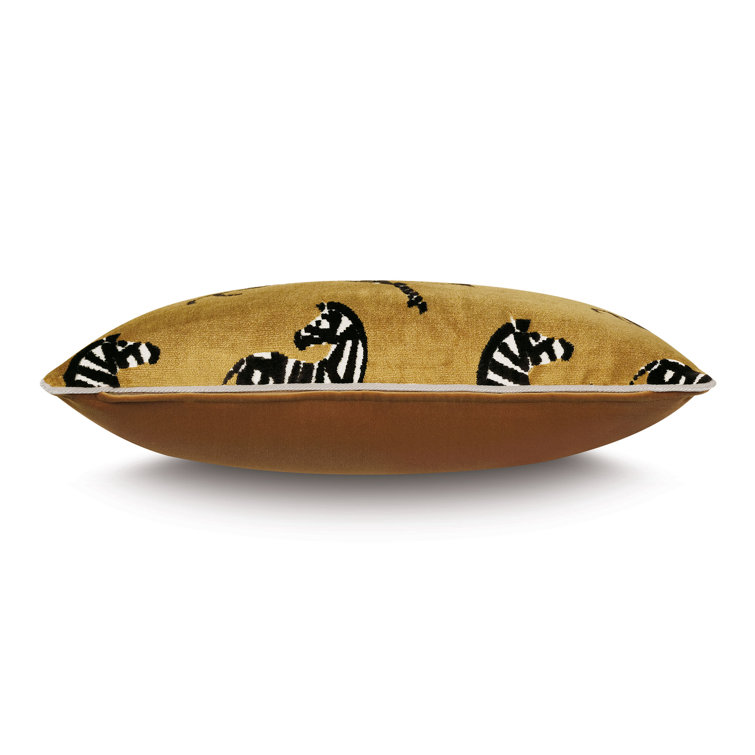 Gold Velvet Lumbar Pillow with Zebra Design