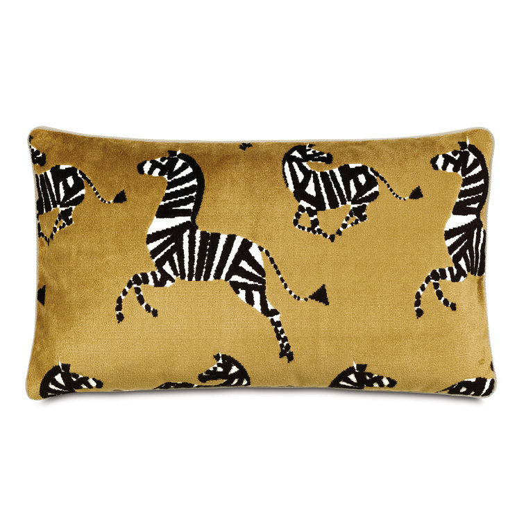 Gold Velvet Lumbar Pillow with Zebra Design