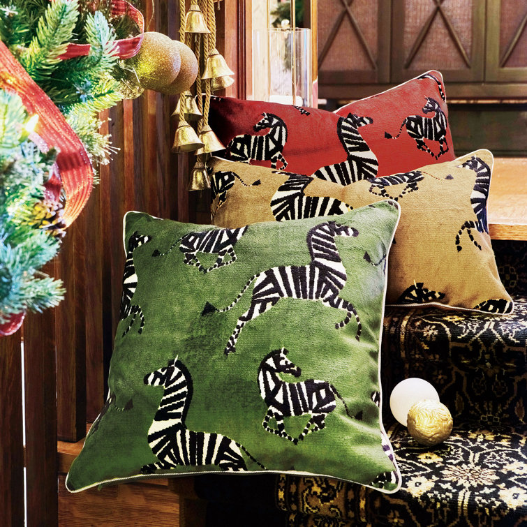 Gold Velvet Lumbar Pillow with Zebra Design