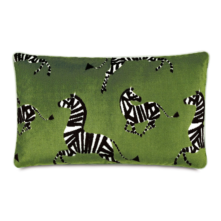 Green Velvet Rectangular Zebra Decorative Pillow 13" x 22"