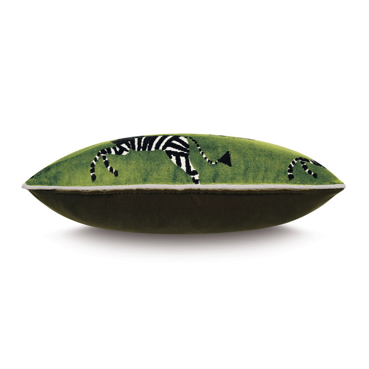 Green Velvet Rectangular Zebra Decorative Pillow 13" x 22"