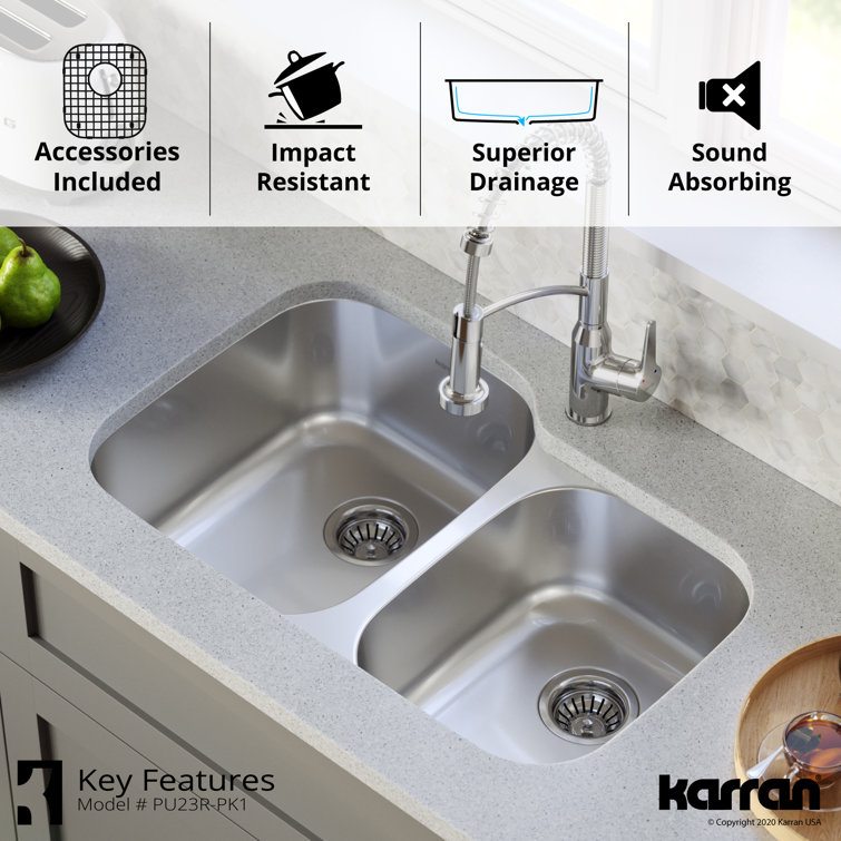 Stainless Steel 31.5'' Double Bowl Undermount Kitchen Sink Kit
