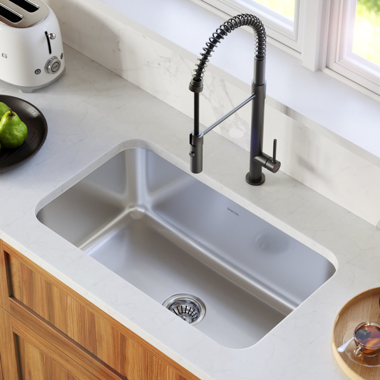 Karran 30'' Satin Brushed Stainless Steel Single Bowl Undermount Kitchen Sink