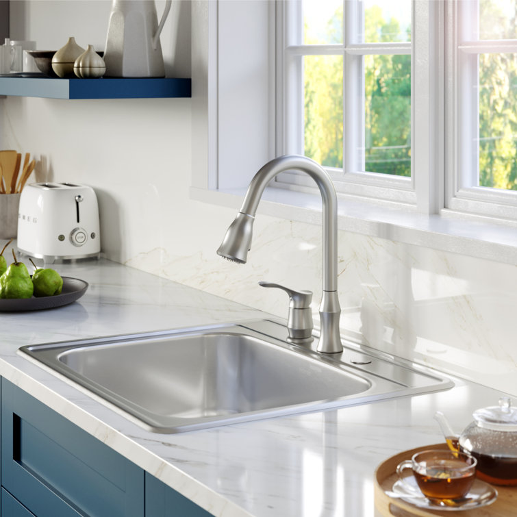 Karran 25" Satin Brushed Stainless Steel Single Bowl Kitchen Sink Kit