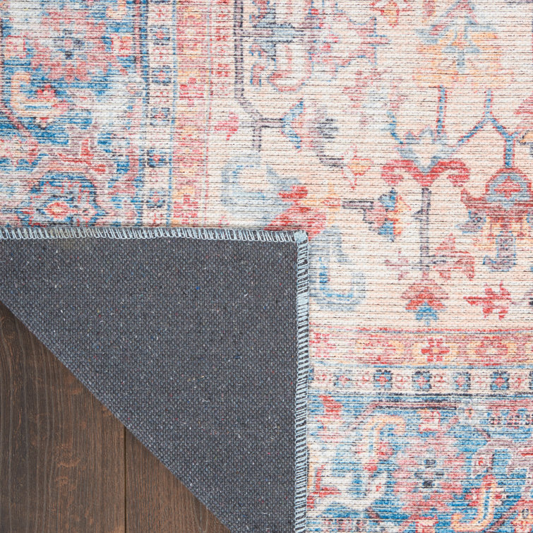Machine Washable Blue and Multicolor Floral Runner Rug